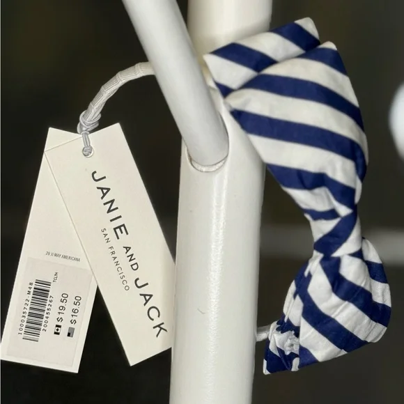 Janie and Jack Navy and White Striped Bow Headband - Picture 3 of 3